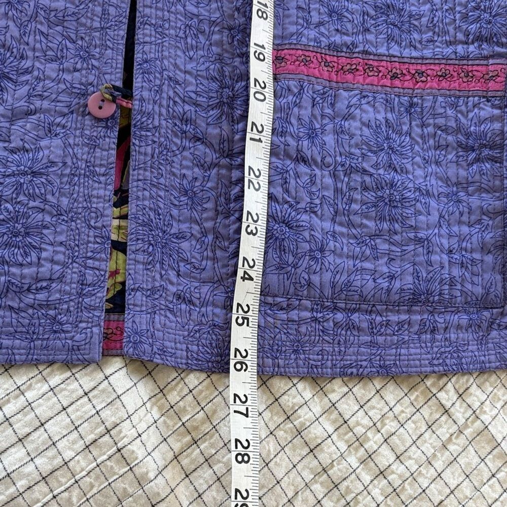 Reversible Women Floral Textured Quilted Jacket Size L Pockets Both Sides P2P 22 - Picture 11 of 12